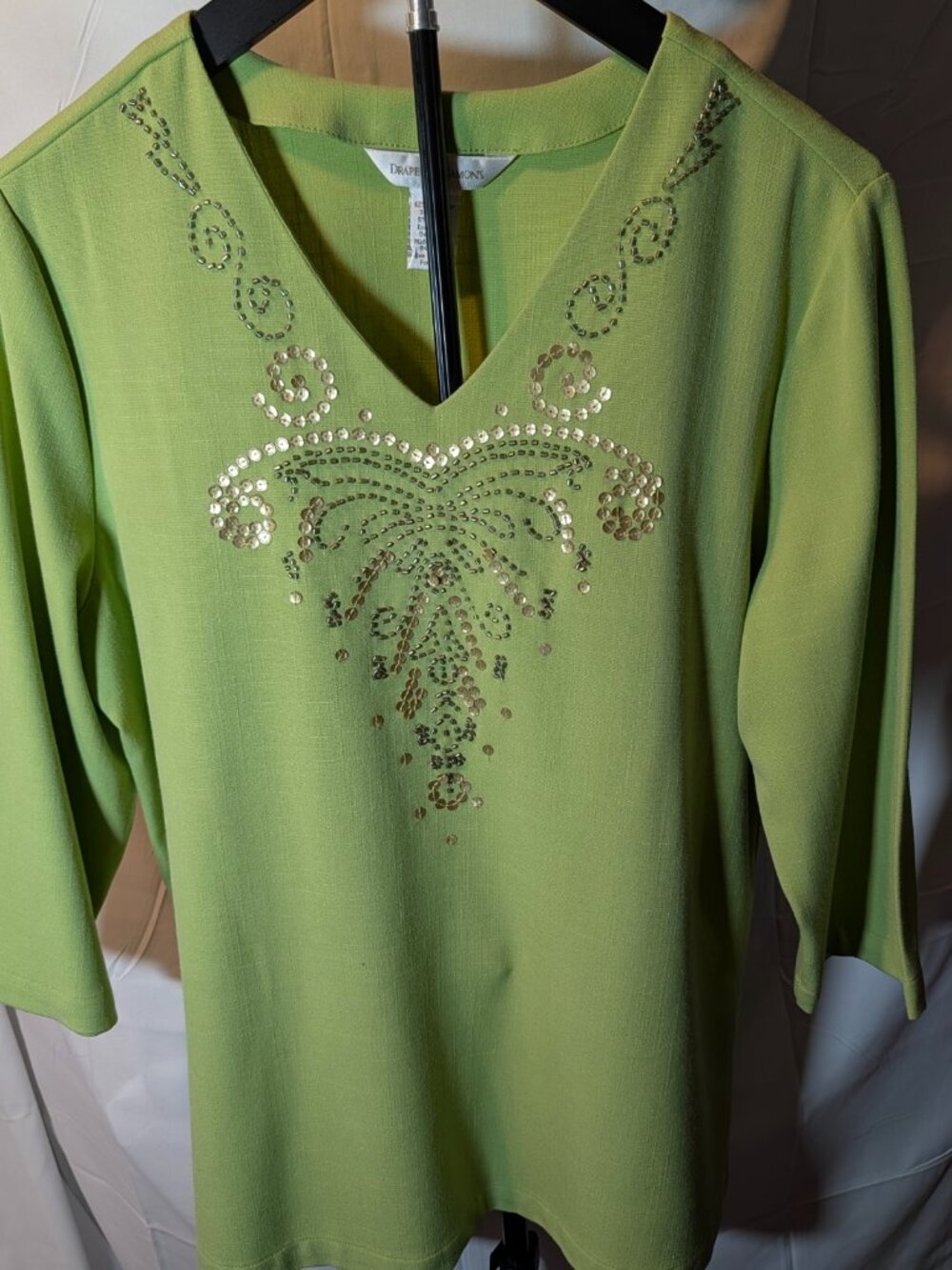 Drapers & Damon's Sz L Women's Beaded 3/4 Sleeve V Neck Tunic